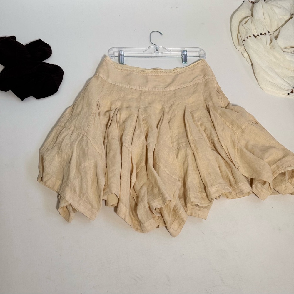 Anthropologie Linen Godet Midi Skirt
